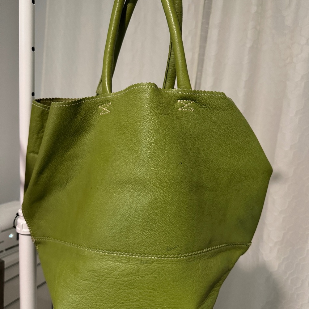 Crate and Barrel Lime Leather Suede Pebble Large Tote/ Shoulder Bag